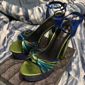 Elegant Blue and Green Platform Heels